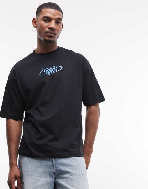 ASOS DESIGN – Svart t-shirt i oversized fit med bubbligt 'Ocean Drive'-tryck, 2 av 5