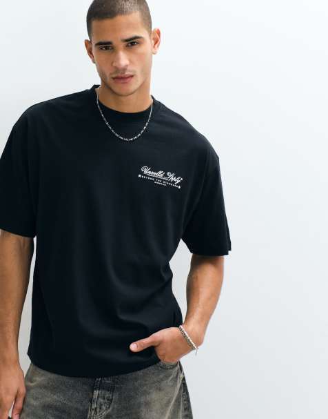 ASOS DESIGN – Svart t-shirt i oversized fit med tryck på bröstet - view 1