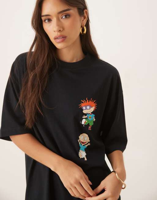 ASOS DESIGN – Svart t-shirt i unisex-modell och oversize med Rugrats-tryck, 3 av 4