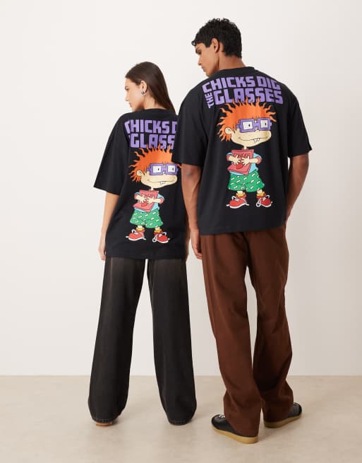 ASOS DESIGN – Svart t-shirt i unisex-modell och oversize med Rugrats-tryck, 4 av 4