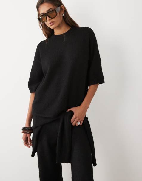 ASOS DESIGN – Svart t-shirt i ylle med rund halsringning, del av set - view 1