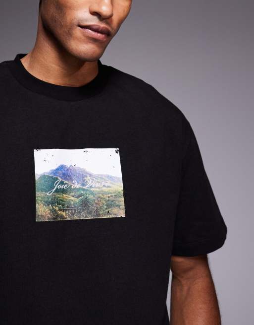ASOS DESIGN – Svart t-shirt med avslappnad passform och landskapstryck , 4 av 5