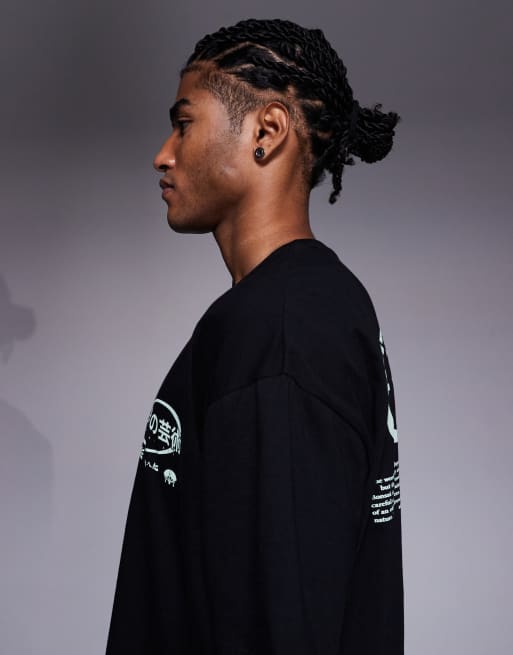 ASOS DESIGN – Svart t-shirt med boxig oversize-passform och bonsai-tryck , 4 av 5