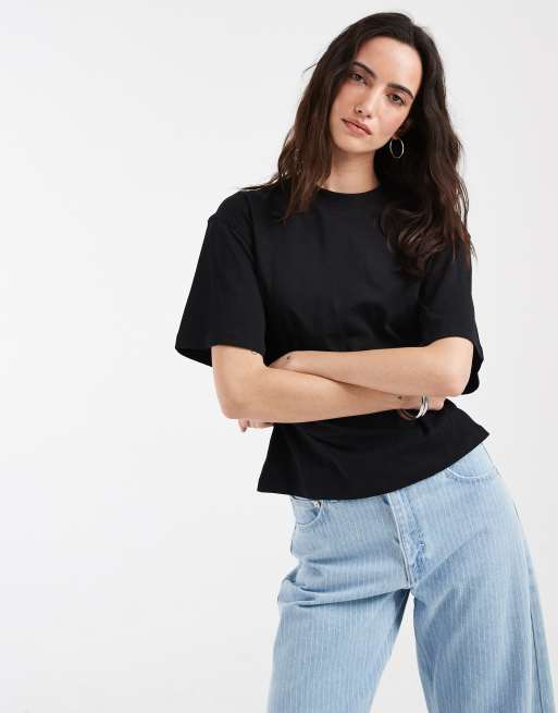 ASOS DESIGN – Svart t-shirt med korsettmidja, 3 av 4