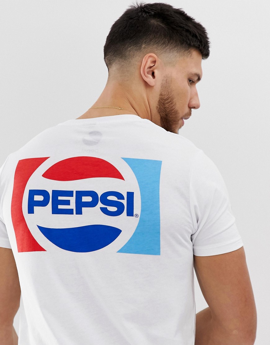ASOS DESIGN – Svart t-shirt med Pepsi-tryck på ryggen-Vit