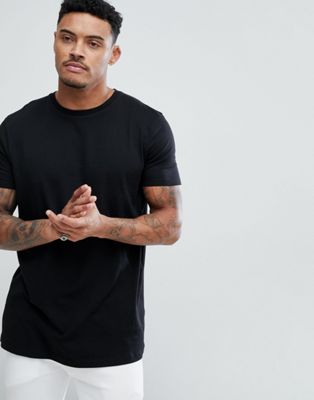 ASOS DESIGN – Svart t-shirt med rund halsringning i longline-modell