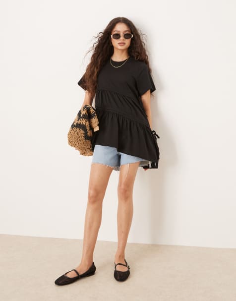ASOS DESIGN – Svart t-shirt med ryschad detalj - view 1