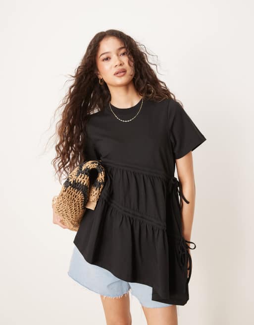 ASOS DESIGN – Svart t-shirt med ryschad detalj, 4 av 4