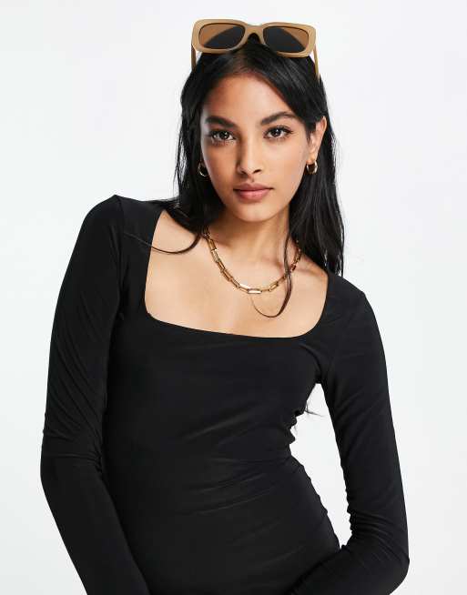 ASOS DESIGN – Svart, tajt maxiklänning med fyrkantig halsringning, 3 av 4