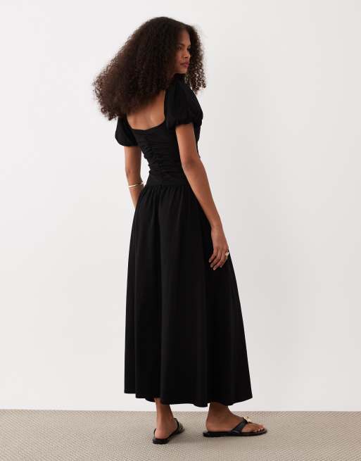 ASOS DESIGN – Svart tea-klänning i midilängd med rysch framtill, 4 av 4