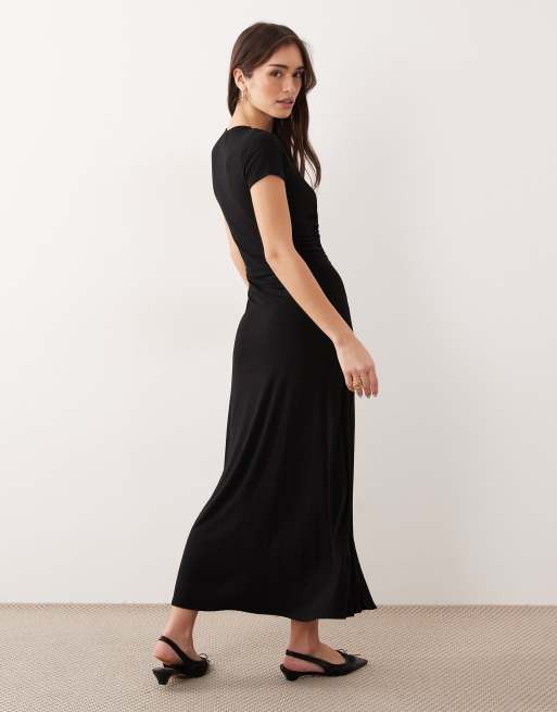 ASOS DESIGN – Svart tea-klänning med rynkad midja och knäppning framtill, 3 av 4