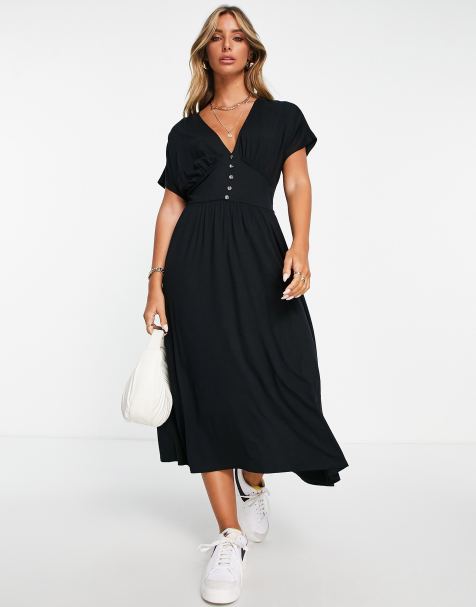 ASOS DESIGN – Svart teaklänning i minilängd med knappar och markerad midja - view 1