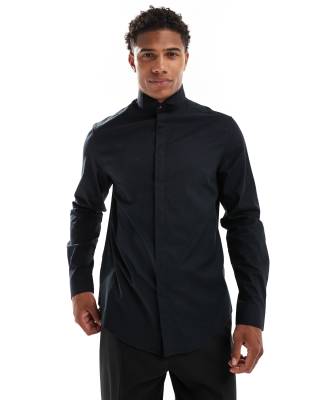 ASOS DESIGN – Svart, texturerad finskjorta i regular fit - view 1
