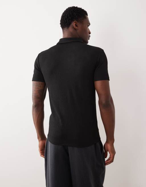 ASOS DESIGN – Svart, texturerad och kraftig pikétröja i muscle fit , 3 av 5