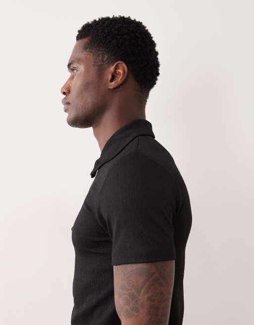 ASOS DESIGN – Svart, texturerad och kraftig pikétröja i muscle fit , 4 av 5