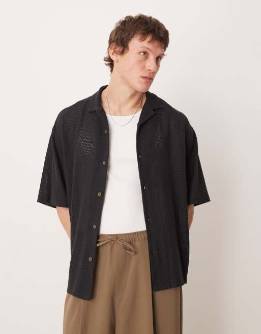  ASOS DESIGN – Svart, texturerad skjorta i oversized fit med platt krage, 2 av 5