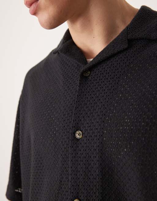  ASOS DESIGN – Svart, texturerad skjorta i oversized fit med platt krage, 5 av 5