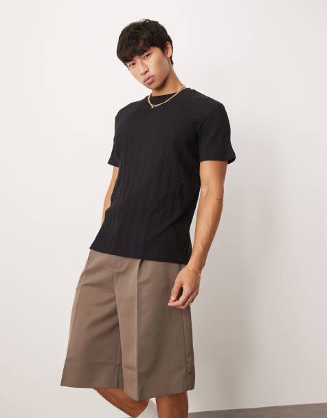 ASOS DESIGN – Svart, texturerad t-shirt med rund halsringning - view 1