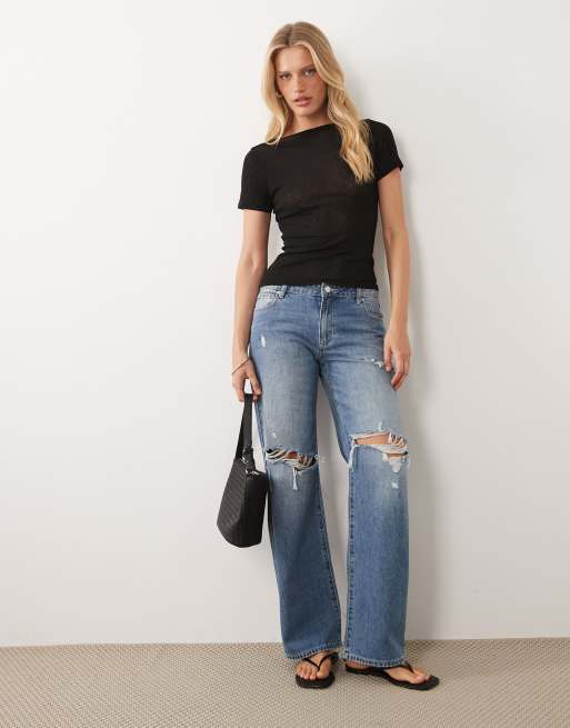 ASOS DESIGN – Svart, texturerad topp i mesh med korta ärmar och båtringning, 2 av 4