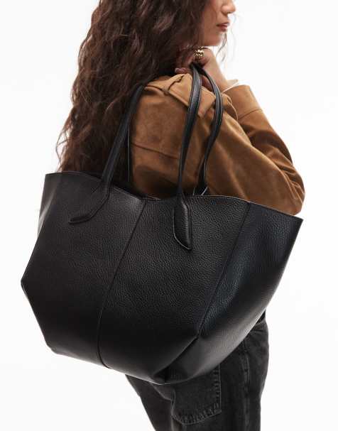 ASOS DESIGN – Svart, texturerad toteväska med indragna kanter - view 1