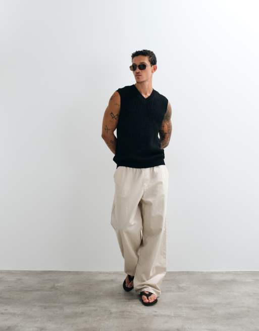 ASOS DESIGN – Svart, texturerat, våffelstickat linne med avslappnad passform, 2 av 5