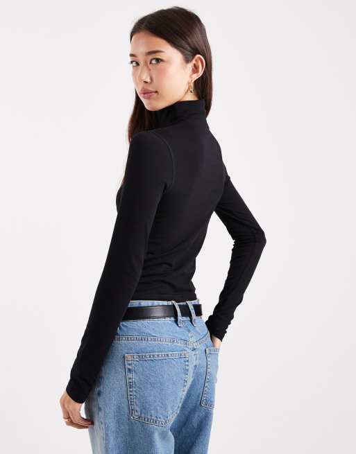 ASOS DESIGN – Svart topp i jersey med långa ärmar och polokrage, 4 av 4
