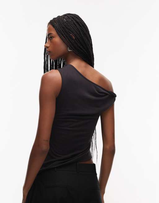 ASOS DESIGN – Svart topp i modal med bara axlar och snurrad detalj, 4 av 4