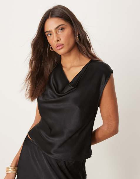ASOS DESIGN – Svart topp i satin med draperad ringning, del av set - view 1