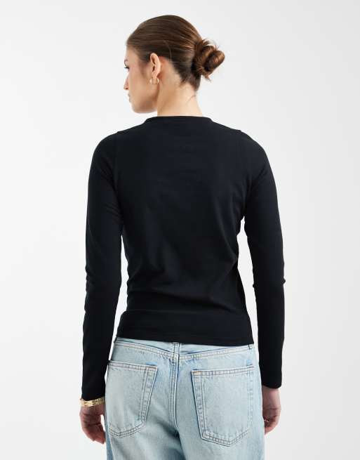 ASOS DESIGN – Svart topp med rund halsringning och långa ärmar i bomull, 3 av 4