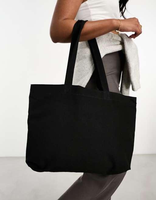 ASOS DESIGN – Svart toteväska i kanvas med laptopfack, 4 av 4