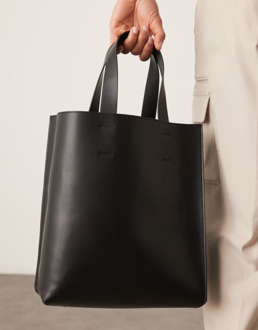ASOS DESIGN – Svart toteväska med axelrem i läderimitation, 4 av 4