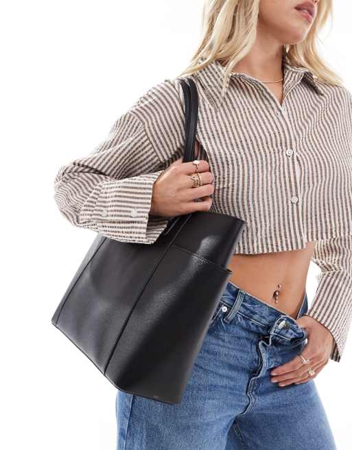 ASOS DESIGN – Svart toteväska med ficka och avtagbart laptopfodral