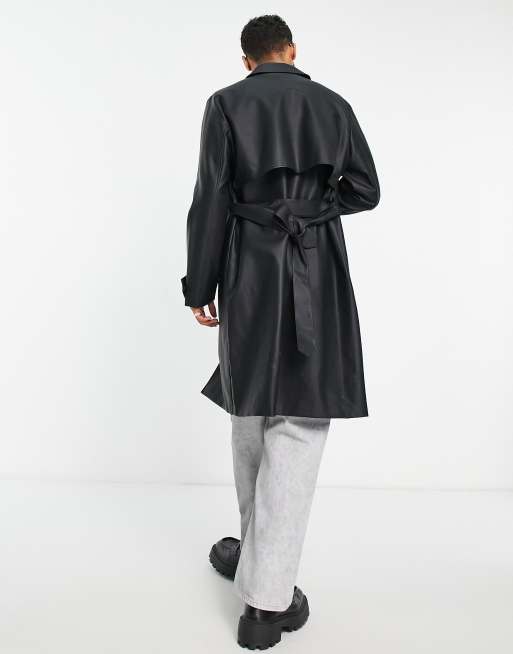 ASOS DESIGN – Svart trenchcoat med skärp i läderimitation, 2 av 4
