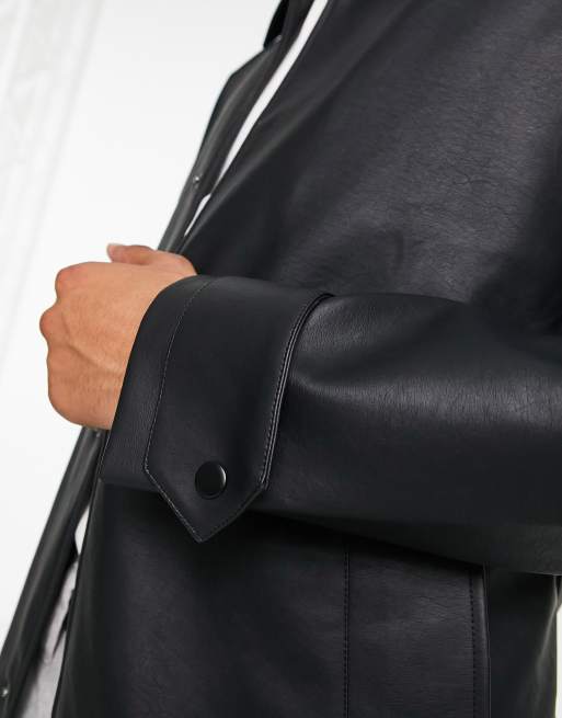 ASOS DESIGN – Svart trenchcoat med skärp i läderimitation, 4 av 4