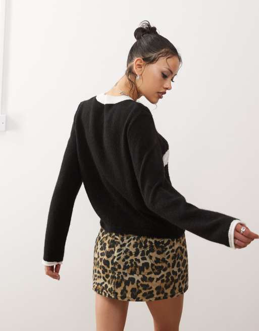 ASOS DESIGN – Svart tröja i oversize med rund halsringning retroinspirerad rand, 2 av 4