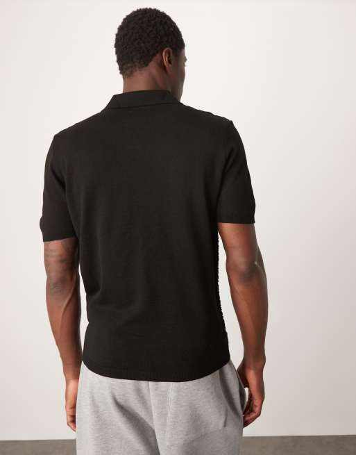 ASOS DESIGN – Svart, tunn, stickad pikétröja med melerad struktur och boxig passform, 2 av 4