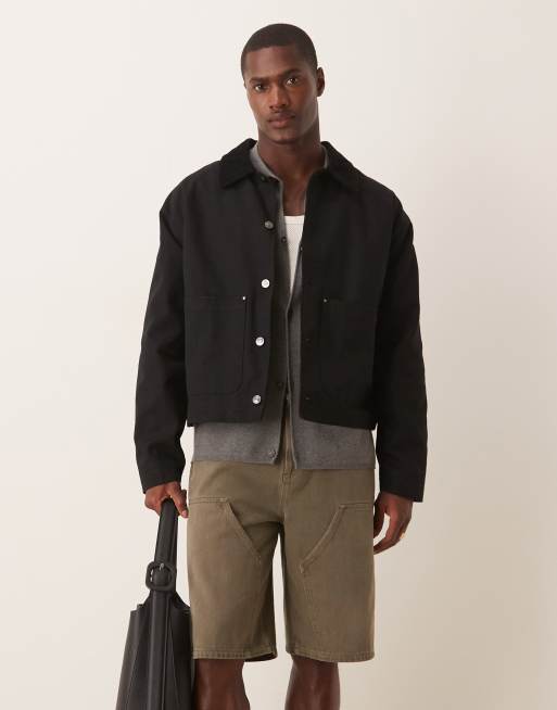 ASOS DESIGN – Svart, tvättad Harrington-jacka i oversize med manchesterkrage