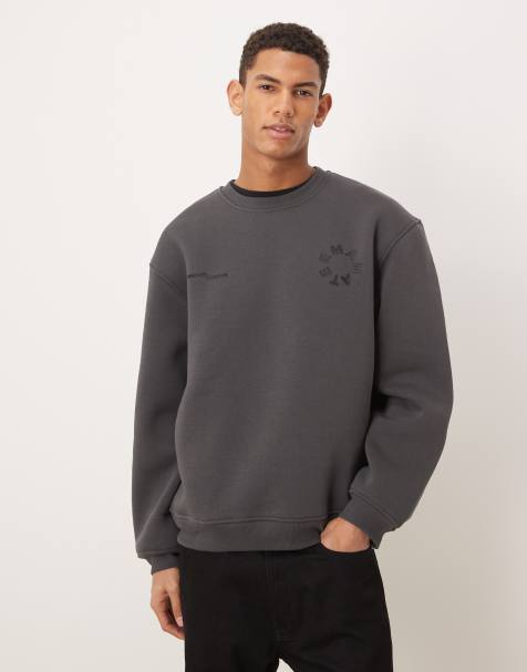ASOS DESIGN – Svart, tvättad och avslappnad sweatshirt med rutigt mönster - view 1