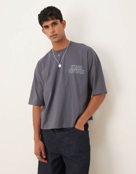 ASOS DESIGN – Svart, tvättad t-shirt i oversize och broderi framtill - view 1