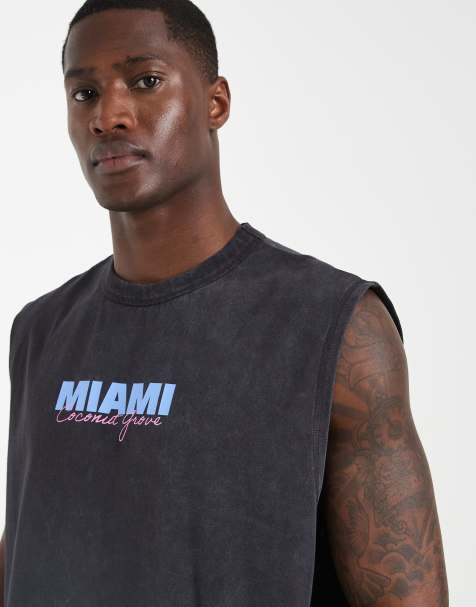 ASOS DESIGN – Svart, tvättat linne i oversize med Miami-tryck - view 1