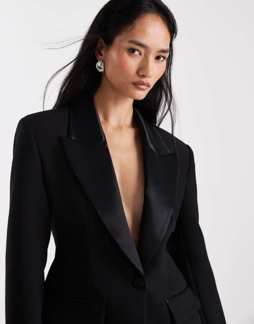 ASOS DESIGN – Svart, uppklädd smokingkavaj med markerad midja, del av set, 3 av 4