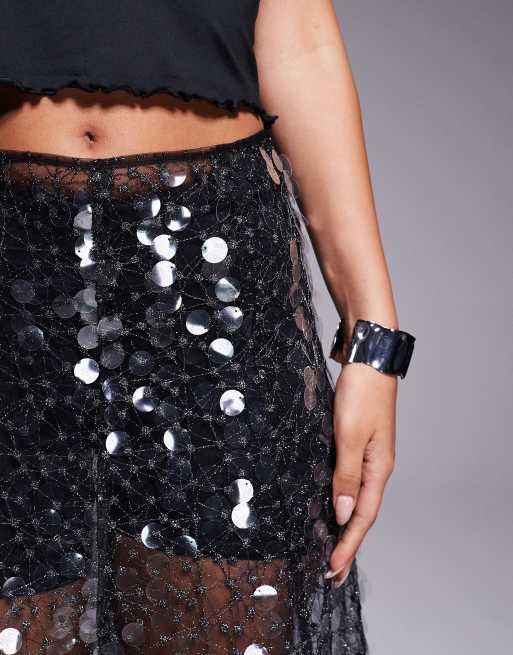ASOS DESIGN – Svart, utsmyckad maxikjol i mesh, 5 av 5