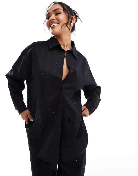 ASOS DESIGN – Svart, utsmyckad skjorta i oversize, del av set - view 1