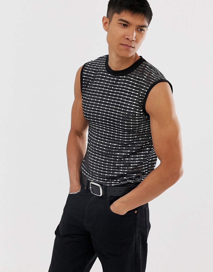 ASOS DESIGN – Svart, utsmyckat linne i muscle fit med stretch-Silver