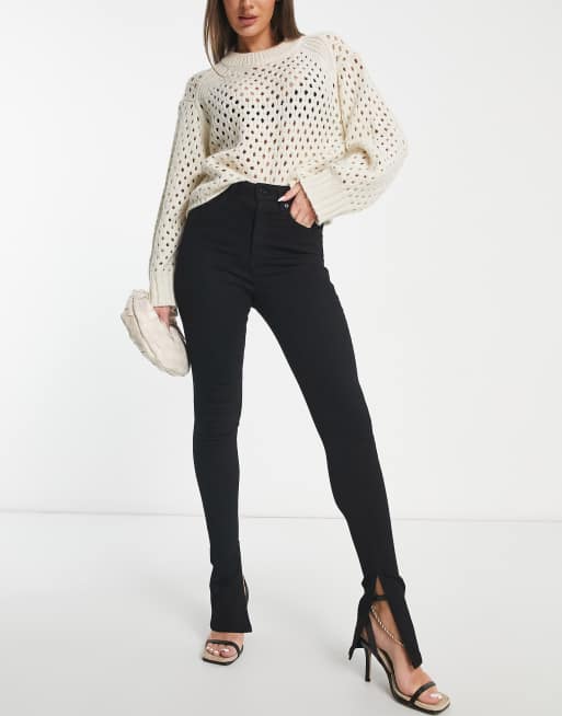 ASOS DESIGN – Svart utsvängda byxor i powerstretch med extra smal passform och fållslitsar