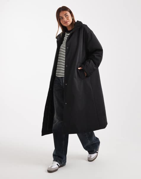 ASOS DESIGN – Svart, vadderad jacka i lång, stilren modell - view 1