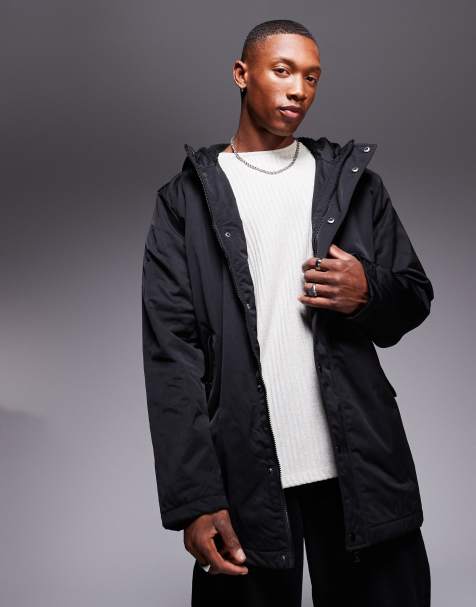 ASOS DESIGN – Svart, vadderad parkas med teddyfoder - view 1