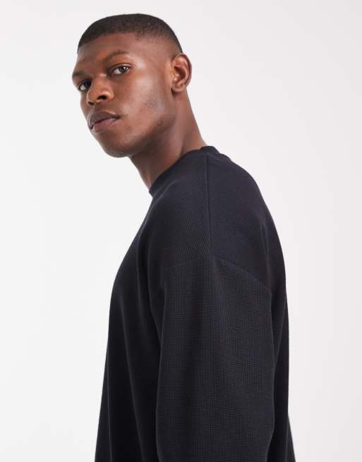 ASOS DESIGN – Svart, våfflad t-shirt i oversize med långa ärmar , 4 av 5