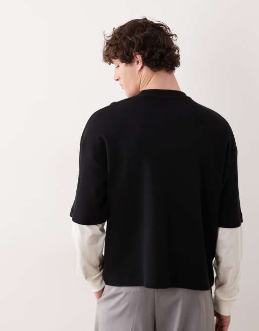ASOS DESIGN – Svart, våfflad t-shirt i oversize med långa ärmar , 4 av 5