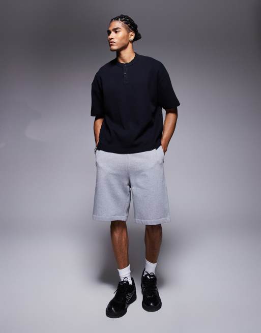 ASOS DESIGN – Svart, våfflad t-shirt i oversize och henleystil med boxig passform , 3 av 4